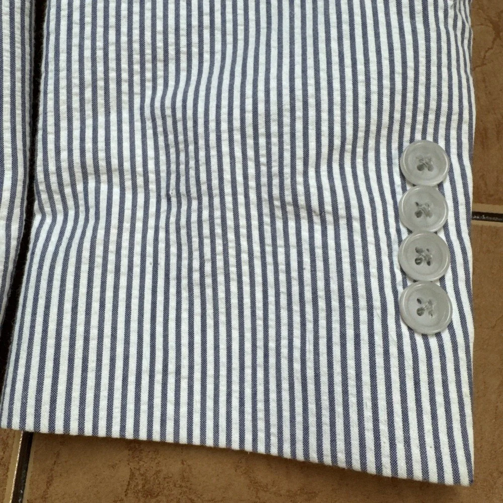 Jos A Bank Sz 36S Slim Fit Seersucker Sport Coat Blue White Cotton Blazer Jacket